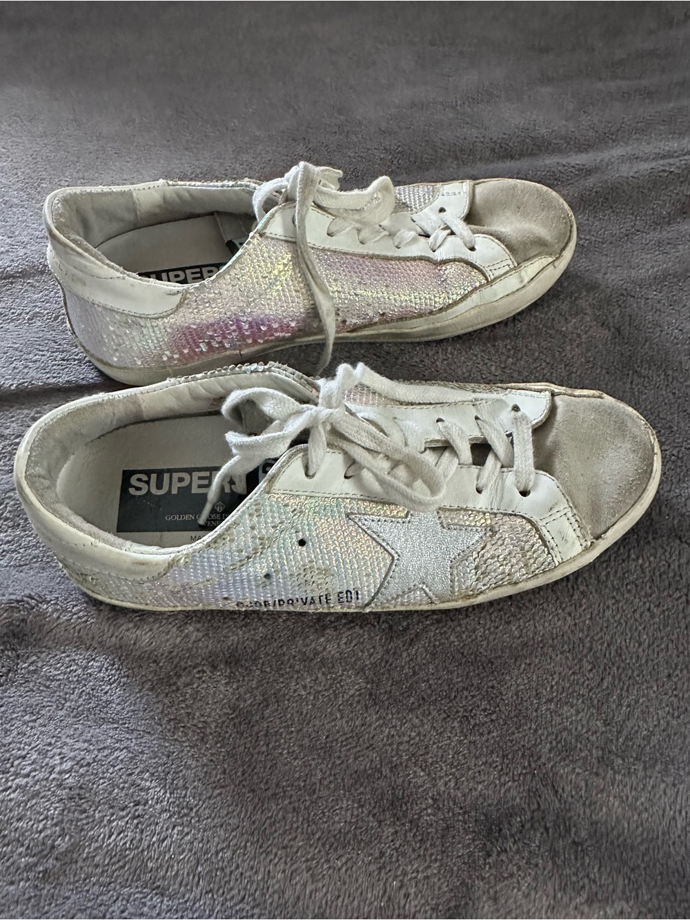 Golden Goose White Iridescent Sequin Low-Top Sneakers